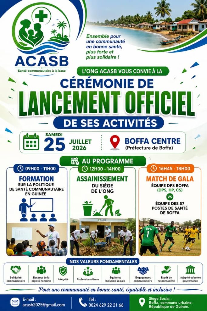 LANCEMENT OFFICIEL DE L’ONG ACASB À BOFFA : UNE JOURNÉE D’ACTION CITOYENNE AU SERVICE DE LA SANTÉ ET DU BIEN-ÊTRE COLLECTIF